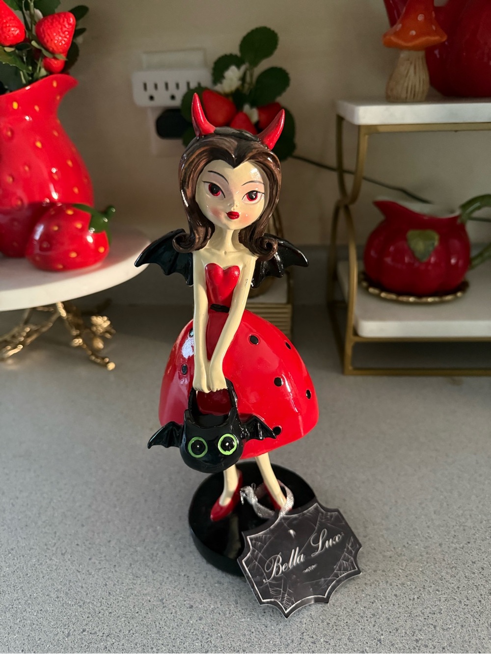 Bella Lux Halloween “Devil Girl” with bat wings resin figurine